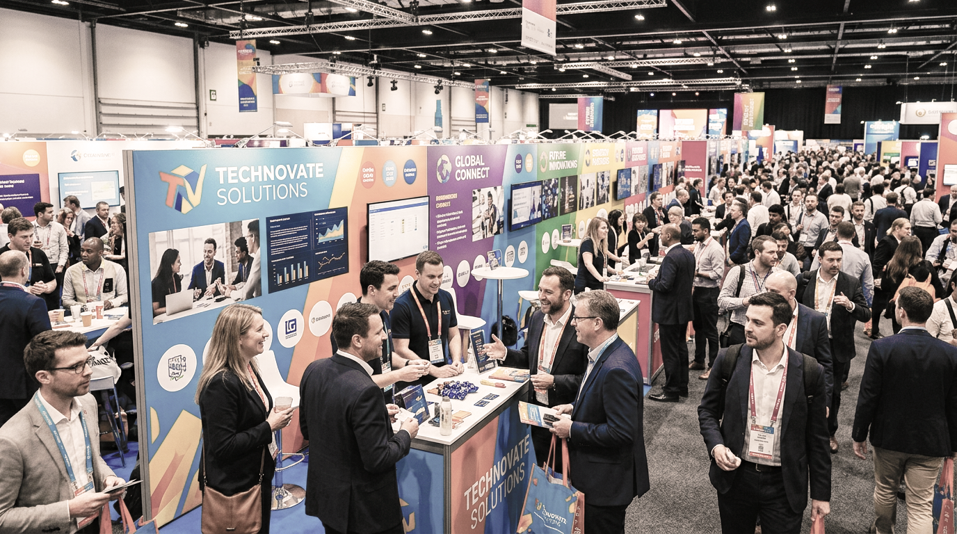 Busy expo floor with exhibitors
