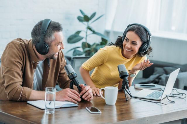 two radio hosts talking about podcast listener experience
