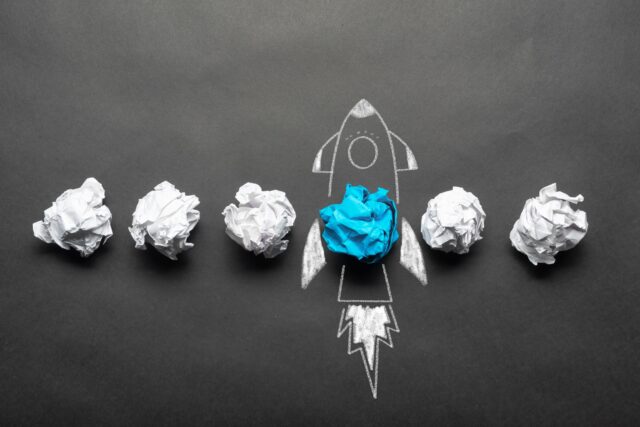 Rocket sketch drawing shows that companies with successful digital transformation grow and thrive.
