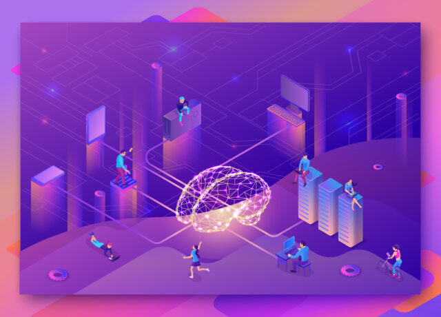 An illustrated image showing the AI implementation process