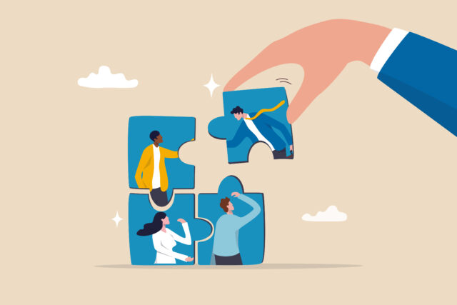 Implementing a winning employee onboarding process. A puzzle showing how an employee fits in.