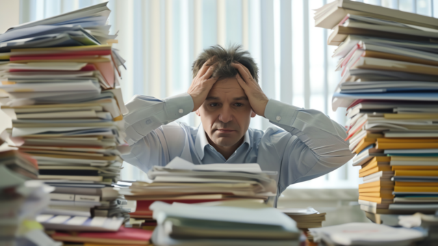 New stressed worker, depciting job catfishing