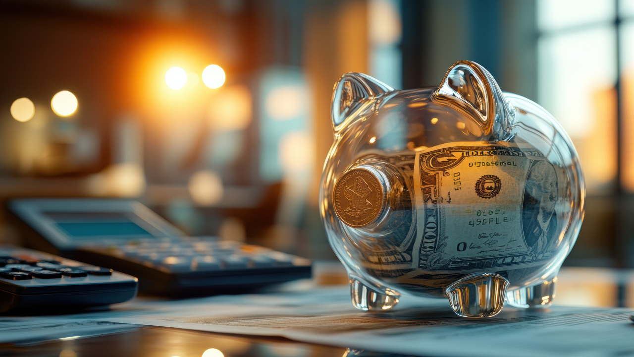 Transparent piggy bank, depicting pay transparency