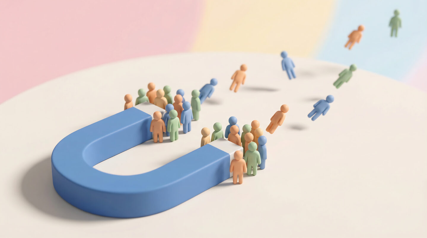 Isometric 3d render of blue horseshoe magnet symobolising employee retention strategies